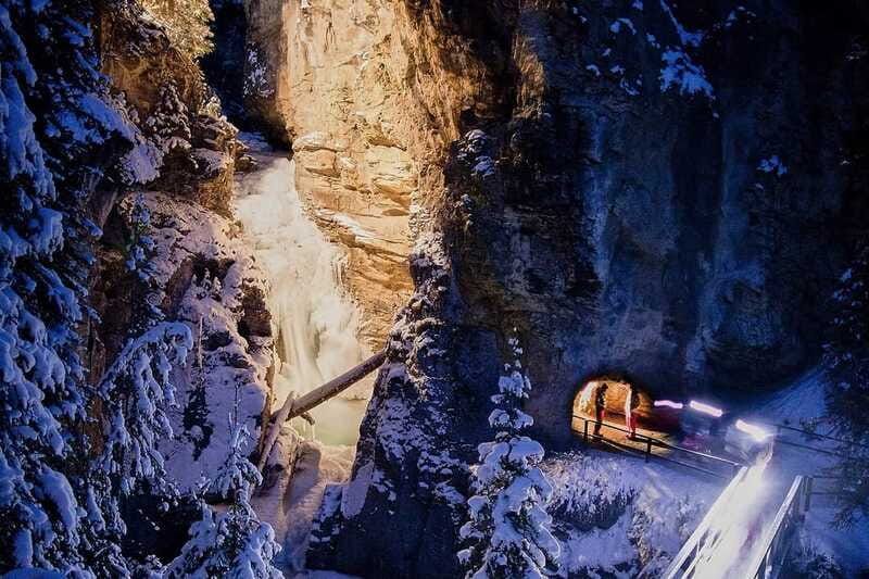 Banff: Johnston Canyon Evening Icewalk - Frozen water, a natural cave, and the lower falls