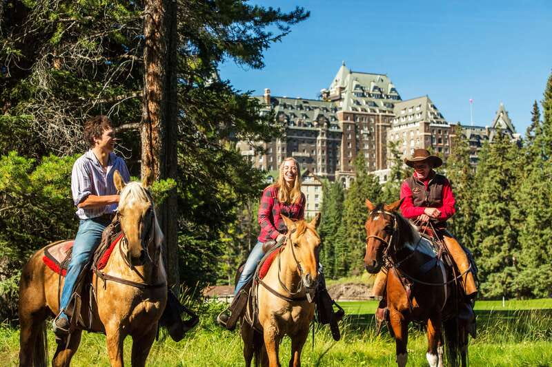 Banff National Park: 1-Hour Spray River Horseback Ride - Riding toward Bow Falls