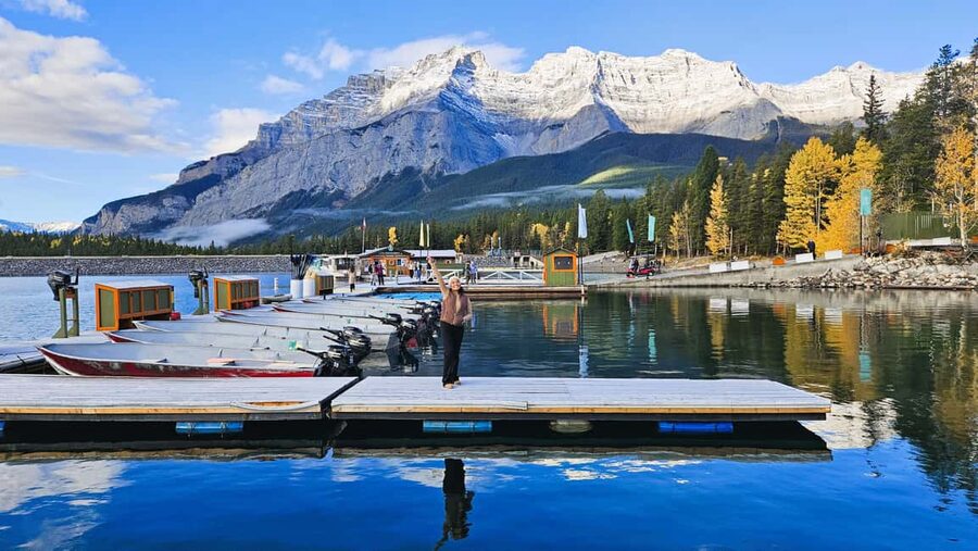From Calgary to Banff: Day Trip with Wolfdog Sanctuary Visit - Banff Avenue, the Fairmont hotel, and Bow Falls