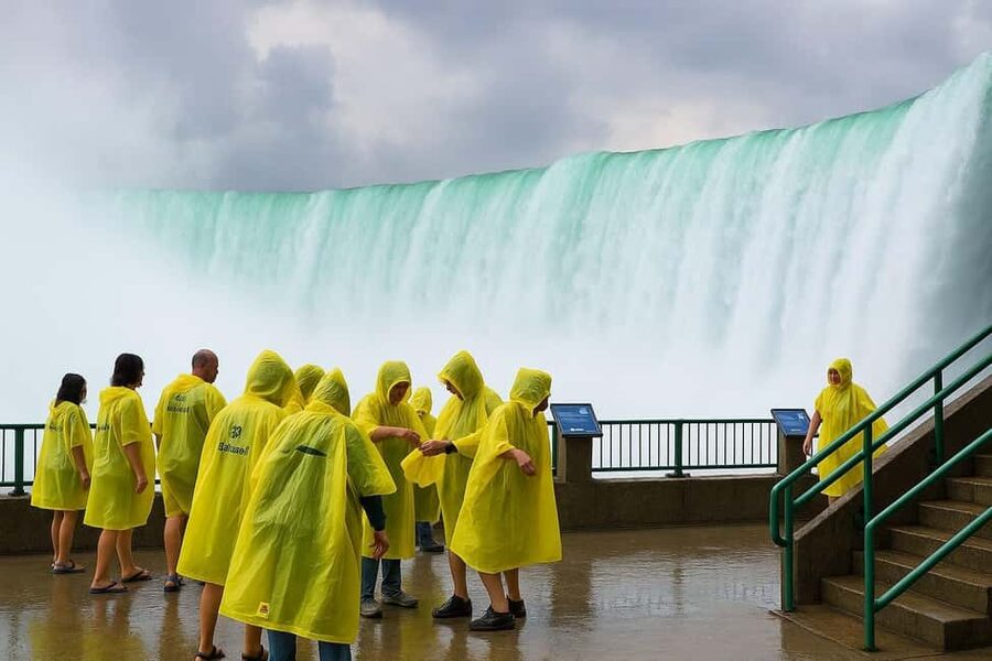 Niagara Falls, ON: Guided Tour with Boat, Skylon & Journey - The boat ride at the base of the falls