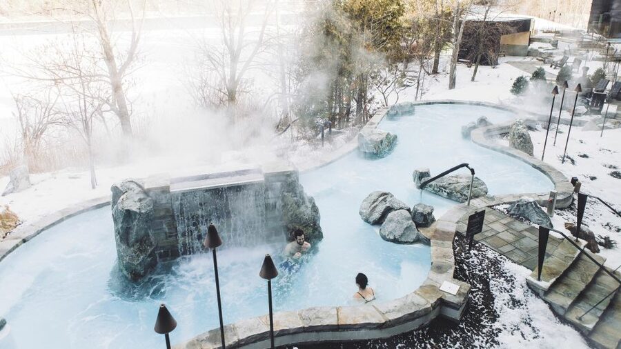 Sherbrooke: Nordic Spa Thermal Experience - Rest Beside Fireplaces and Water Views