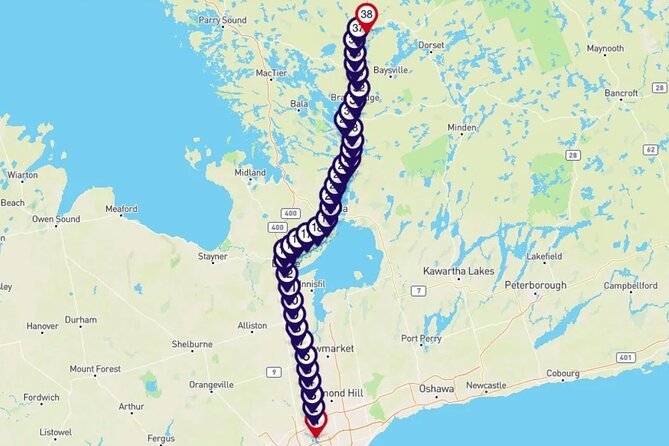 Smartphone Audio Driving Tour between Huntsville & Toronto - Bracebridge and its downtown falls