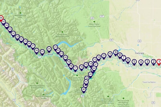 Smartphone Audio Driving Tour between Lake Louise and Calgary - Banff National Park and the famous mountain names
