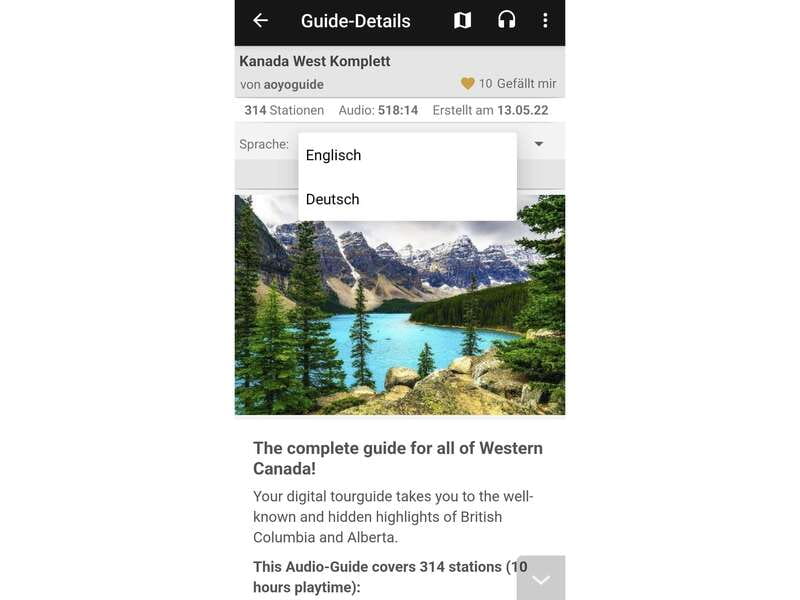Western Canada Self-Driving Audio Guide English and German - Automatic playback or handpicked stops